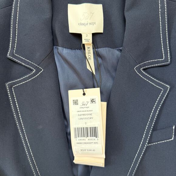 CINQ A SEPT Navy Crepe Khloe Blazer - Picture 13 of 13